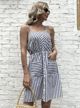 Contrast Striped Shirt Sling Dress