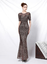 Long Sleeve Sequined Evening Dress