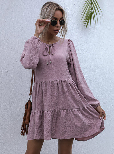 Loose Long Sleeve Pleated Pullover Dress