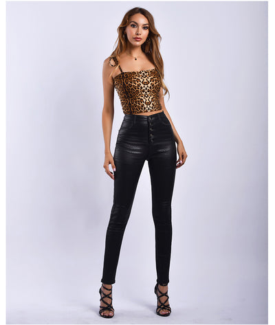 PU Leather Pants Black High Waist Leather Pants