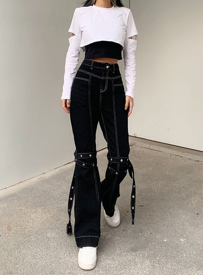 Black High Waist Casual Jeans