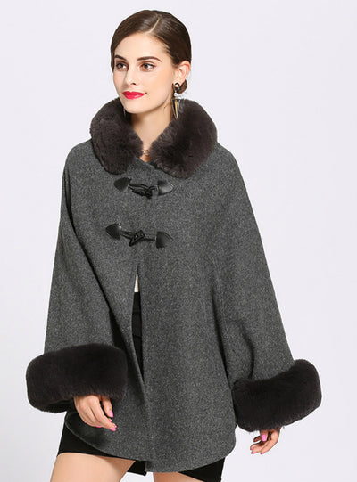 Imitation Rex Rabbit Hair Button Cardigan Cloak Shawl 