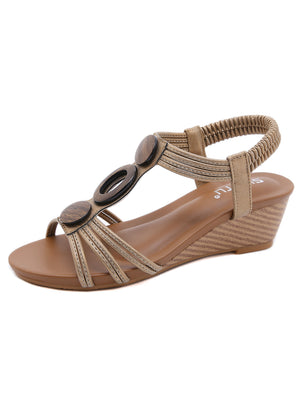 Women Retro Beaded Wedge Sandals