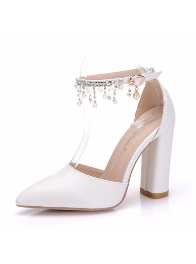Beaded Tassel Pointed Shoes Thick Sandals