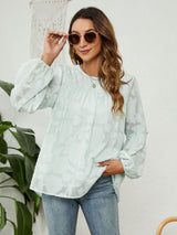 Lantern Sleeve Round Neck Pleated Shirt