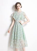 Lace Openwork Retro Flying Sleeve Dress