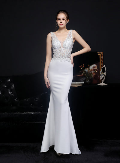 Mermaid V-neck Appliques Beading Party Dress