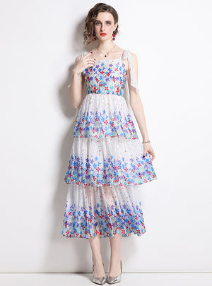 Women Flower Sling Cake Dress