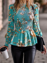 Round Neck Shirt Long Sleeve Flower Shirt