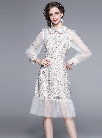 Heavy Embroidery Lace Stitching Gauze Dress