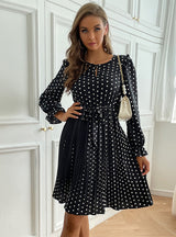 Sleeve Retro Polka-dot Round Neck Dress