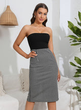 Houndstooth Check Contrast Pencil Dress