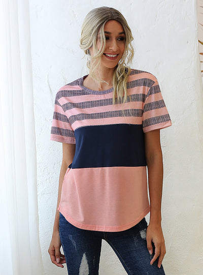 Contrast Stripe Stitching Short Sleeve T-shirt