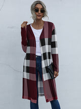 Plaid Buttonless Straight Cardigan Jacket