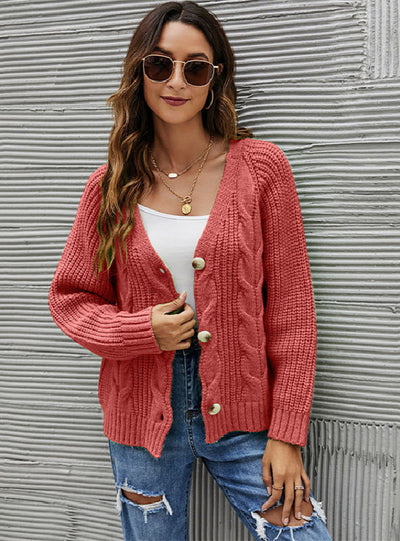 Twist Knitted V-neck Short Sweater Coat