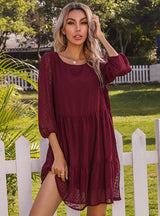 Women Long Sleeve Pleated Dress