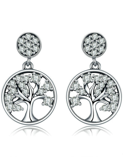 925 Sterling Silver Tree of Life AAA Zircon Drop