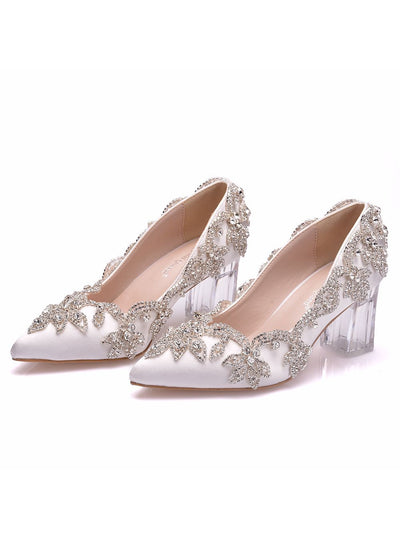 Transparent Square Thick Heel Rhinestone Shoes