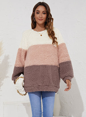 Loose Contrast Color Thickened Plush Sweater