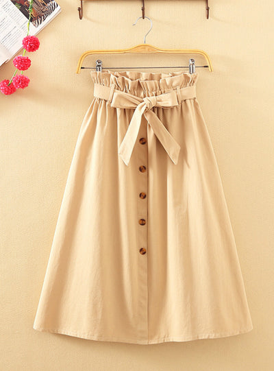 Womens Midi Knee Length Korean Elegant Button