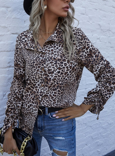 Long Sleeve Lapel Leopard Print Shirt