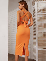 Solid Color Slim Sling Slit Dress