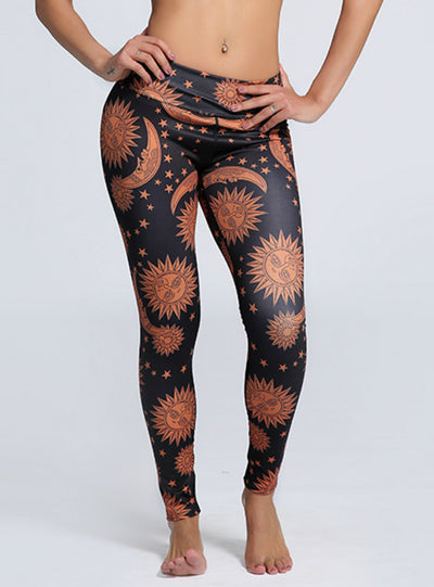 Sun Moon Stars Print Push Up Workout Legging