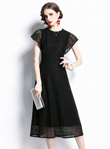 Round Neck Flounce Openwork Lace Dress