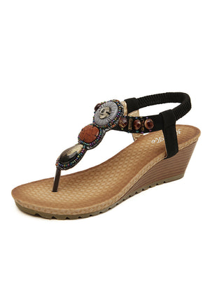 Beach Bohemia Retro Beaded Wedge Sandals