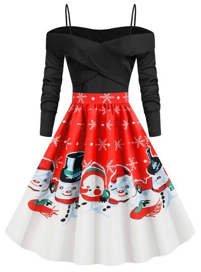 Christmas Sling Snowman Print Dress