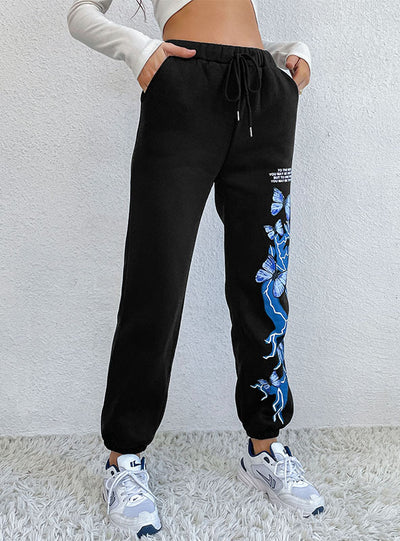 pocket Print Black Straight Leg Long Pants