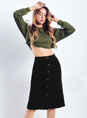 Corduroy High Waist Button Pocket Skirts