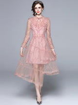 Pink LaceEmbroidered Irregular Gauze Dress