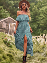 Off the Shoulder Polka Dot Print Big Swing Dress