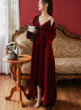 Long-sleeved Velvet Sexy Nightgown for Women