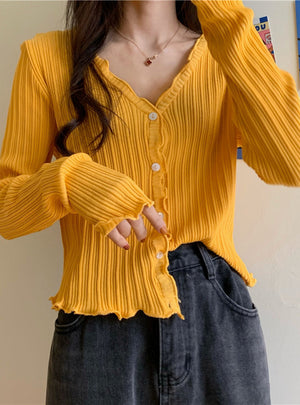 Women V-Neck Thin Cardigan Long Sleeve Button Slim Knitted Sweater