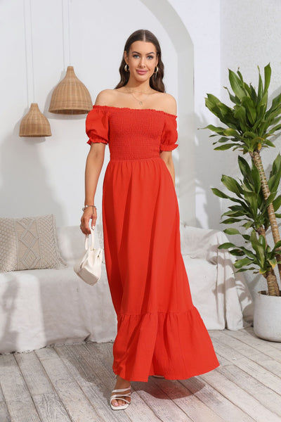 Short Sleeve Off the Shoulder Long Dress