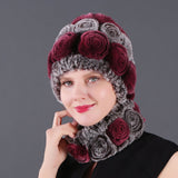 Women Rex Hair Rose Hat Scarf Set