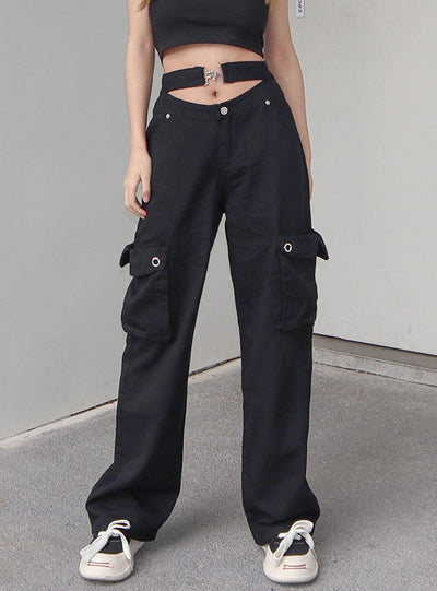 Straight Hollow Metal Button Pocket Pant