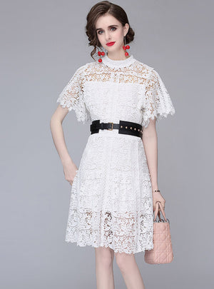 White Lace Short Sleeve Dress