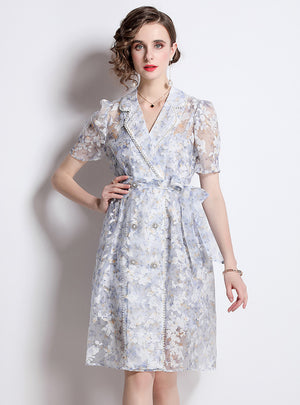 Women Retro Bubble Sleeve Dress Set