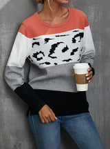 Leopard Print Color Matching Turtleneck Sweater