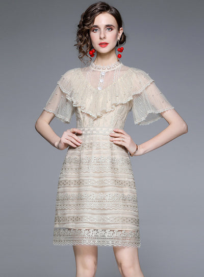 Women Lace Ruffled Waist Dress