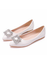 White Square Buckle Rhinestone Flat Shoes