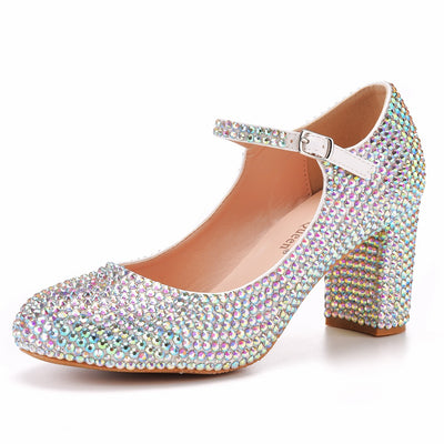 7 cm Thick Round Toe Crystal Wedding Shoes