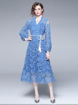 Hollow Lace Temperament Slim Long Sleeve Dress