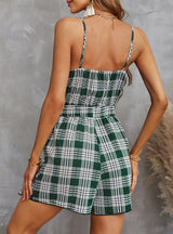 Slim Suspender Plaid Jumpsuit