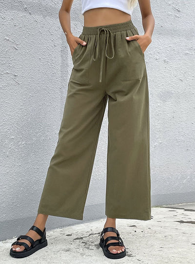 Nine-point Loose Drawstring Wide-leg Pants