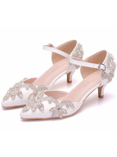 White Rhinestone Stiletto Pointed Sandals