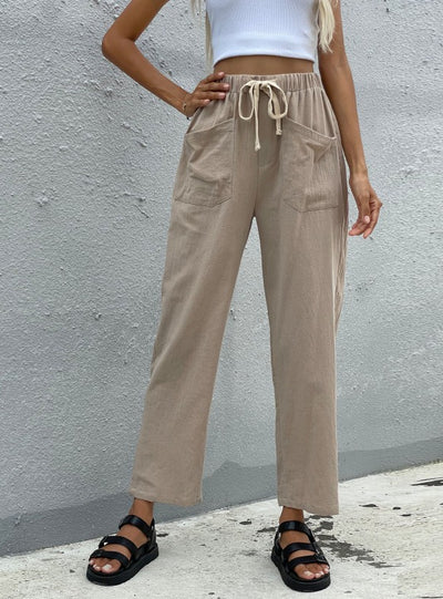 Nine-drawstring Elastic Straight Pants